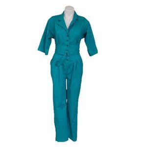 Vintage 1980s Militaries Equipment Jumpsuit With Original Belt, S/M, Blue